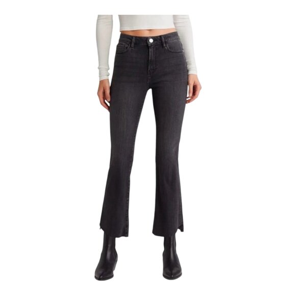 FRAME Le Crop Mini Boot Raw Hem High Waist Jeans in Kerry Black Women's 32 - Picture 1 of 8